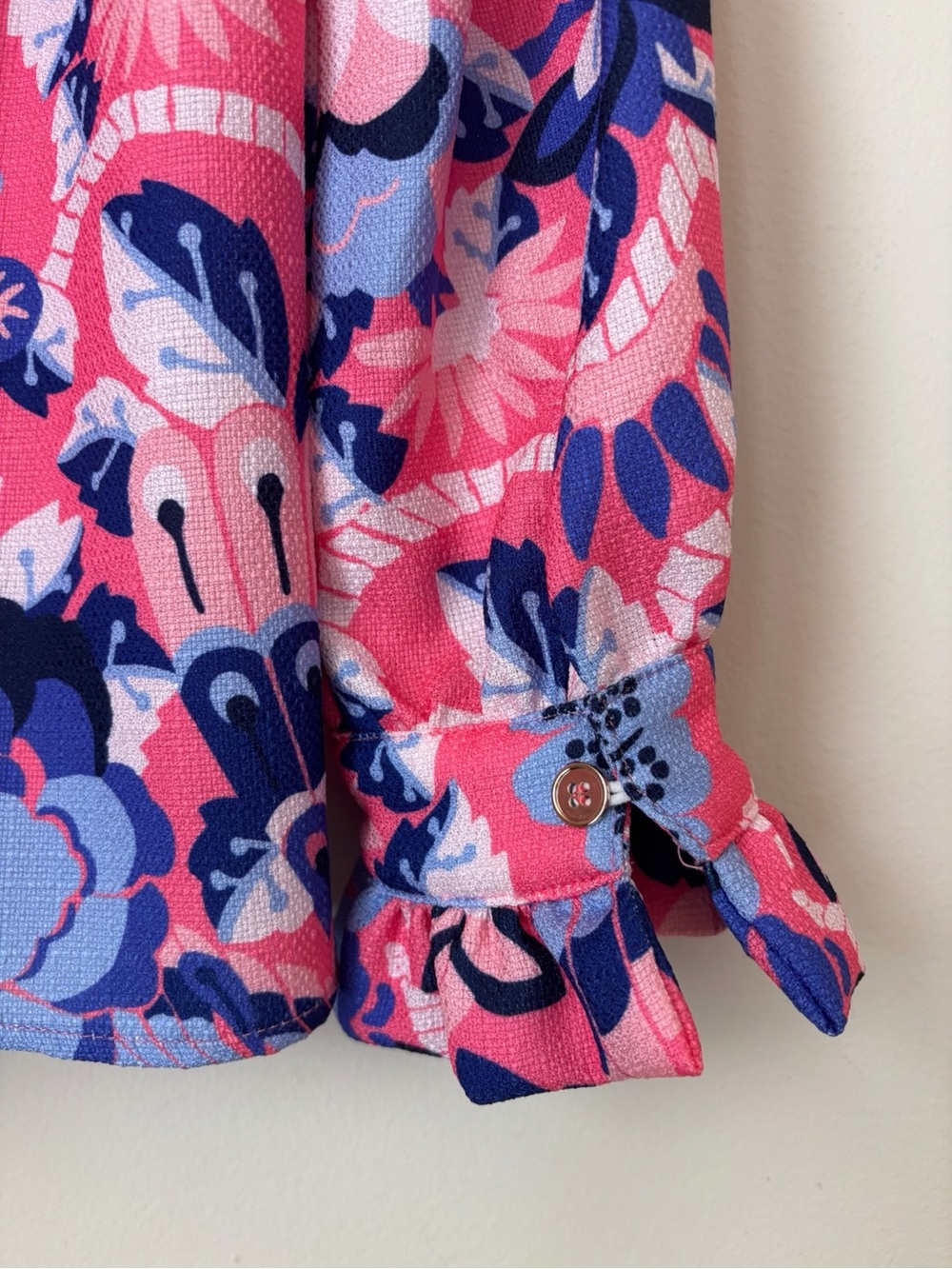 CK Bradley Pink Floral Ruffle Aspen Blouse Small Preppy Summer - Picture 4 of 7